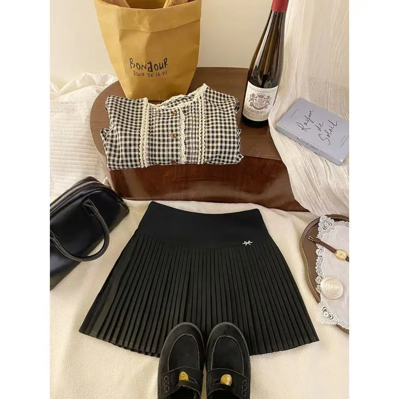 

Pleated Skirt for Women in Autumn and Winter Woolen Elastic Waist High Waist A-line College Style Anti-exposure Versatile Skirt