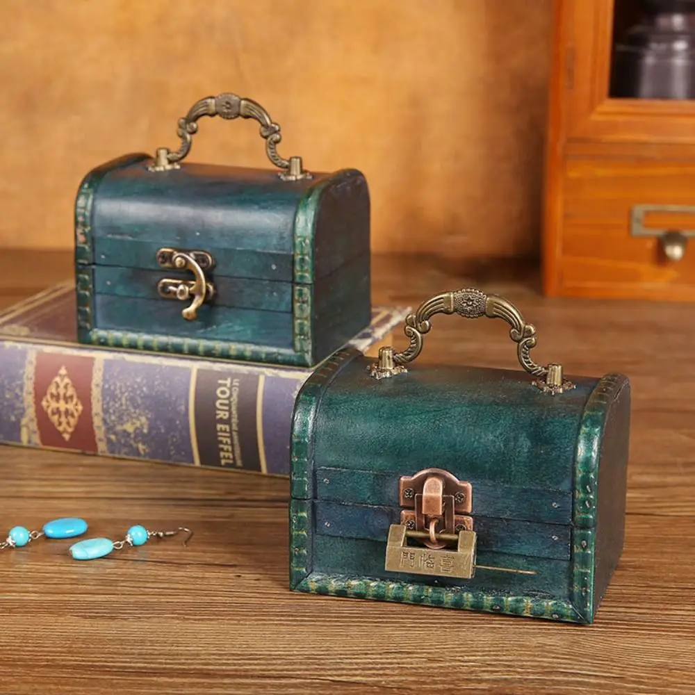 

Suitcase Wooden Antique Storage Box High-capacity Portable Vintage Jewelry Organizer Multifunction Retro Treasure Decorative Box