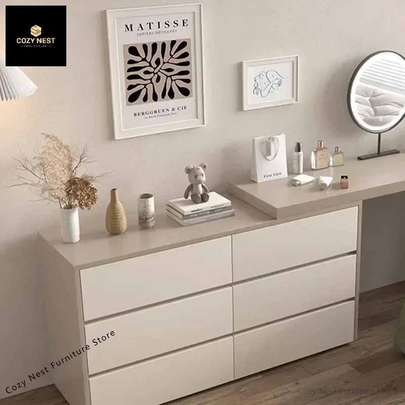 ลิ้นชักเก็บโต๊ะเครื่องแป้งโมเดิร์น Minimal Beige ห้องกระจกโต๊ะเครื่องแป้ง Organizer หรูหรา Coiffeuse De Chambre เฟอร์นิเจอร์