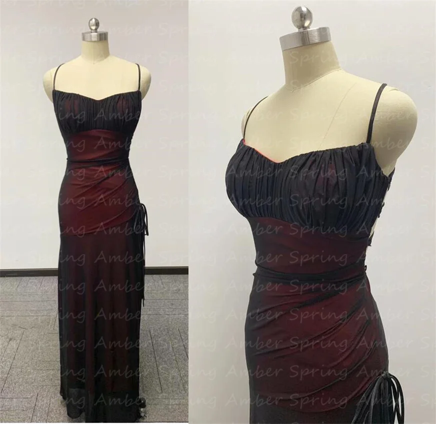 Vintage 90s Evening Dresses Red Black Formal Occasion Prom Gown Criss Cross Spaghetti Strap Split  Vestido De Noche Customized