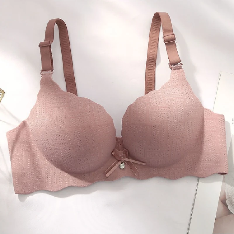 Traditional Gathering Girl Underwear Comfortable Skin Pure Color Pure Desire Nylon Material Small Chest Gathering Secure Straps