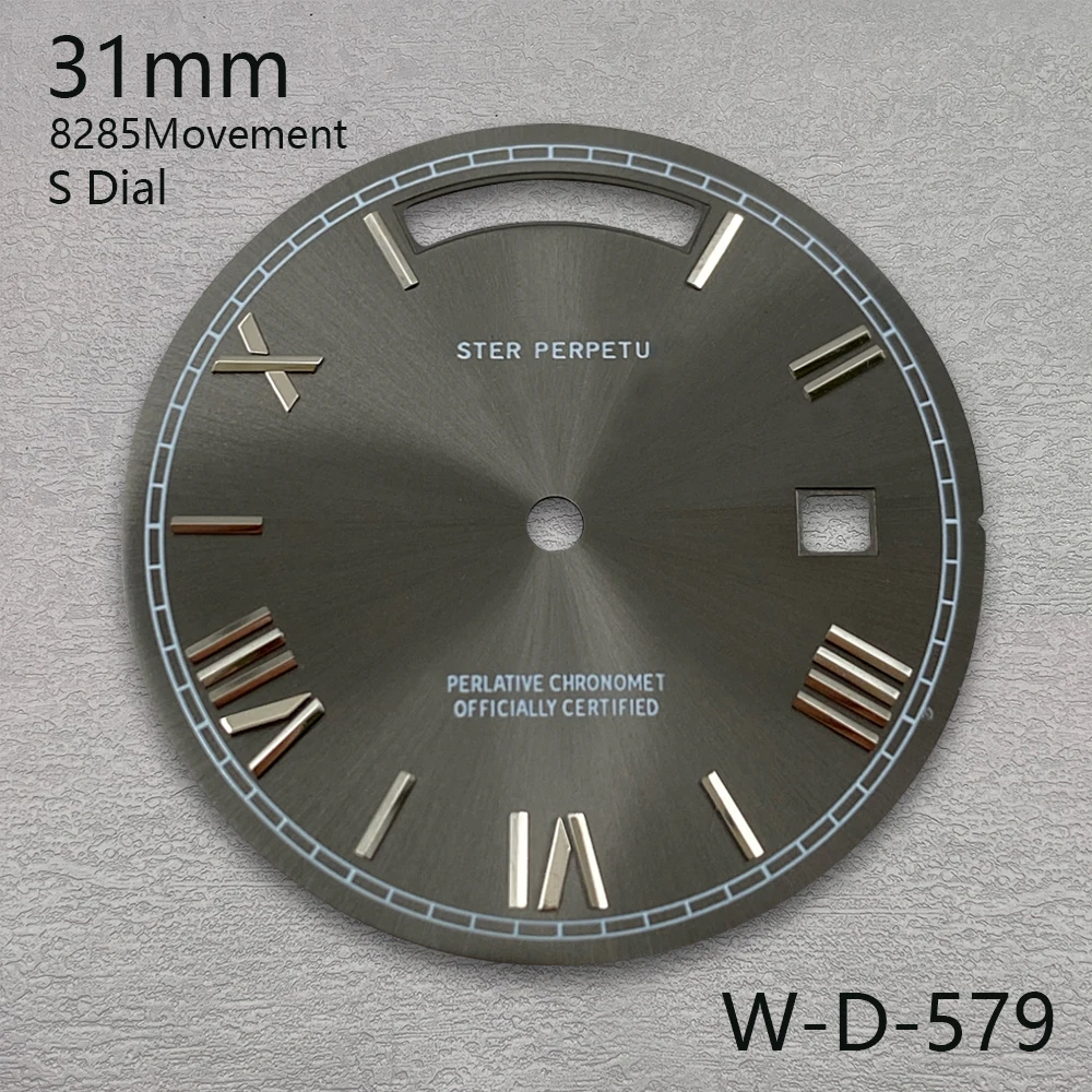 31mm S Logo Dial Day And Date Roman Numerals Sunray Dial Suitable For 8285 Movement High Quality Watch Modification Accessories