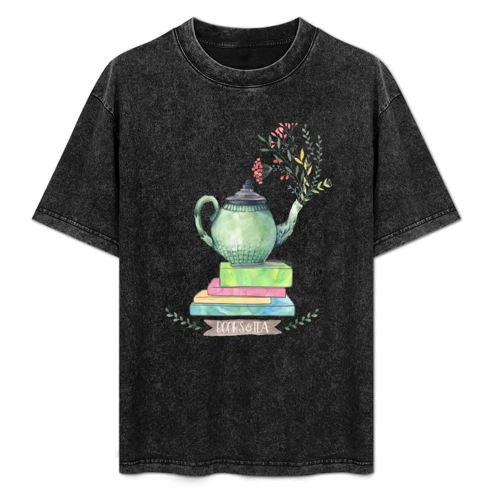 

Books & Tea Watercolor T-Shirt plus sizes animal prinfor boys Funny t-shirts t shirts for men graphic