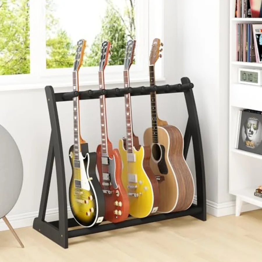 

Adjustable Multi Guitar Stand Rack Bamboo Floor Guitar Holder for 1-9 Acoustic Electric Guitar and Bass Display in Band Home St