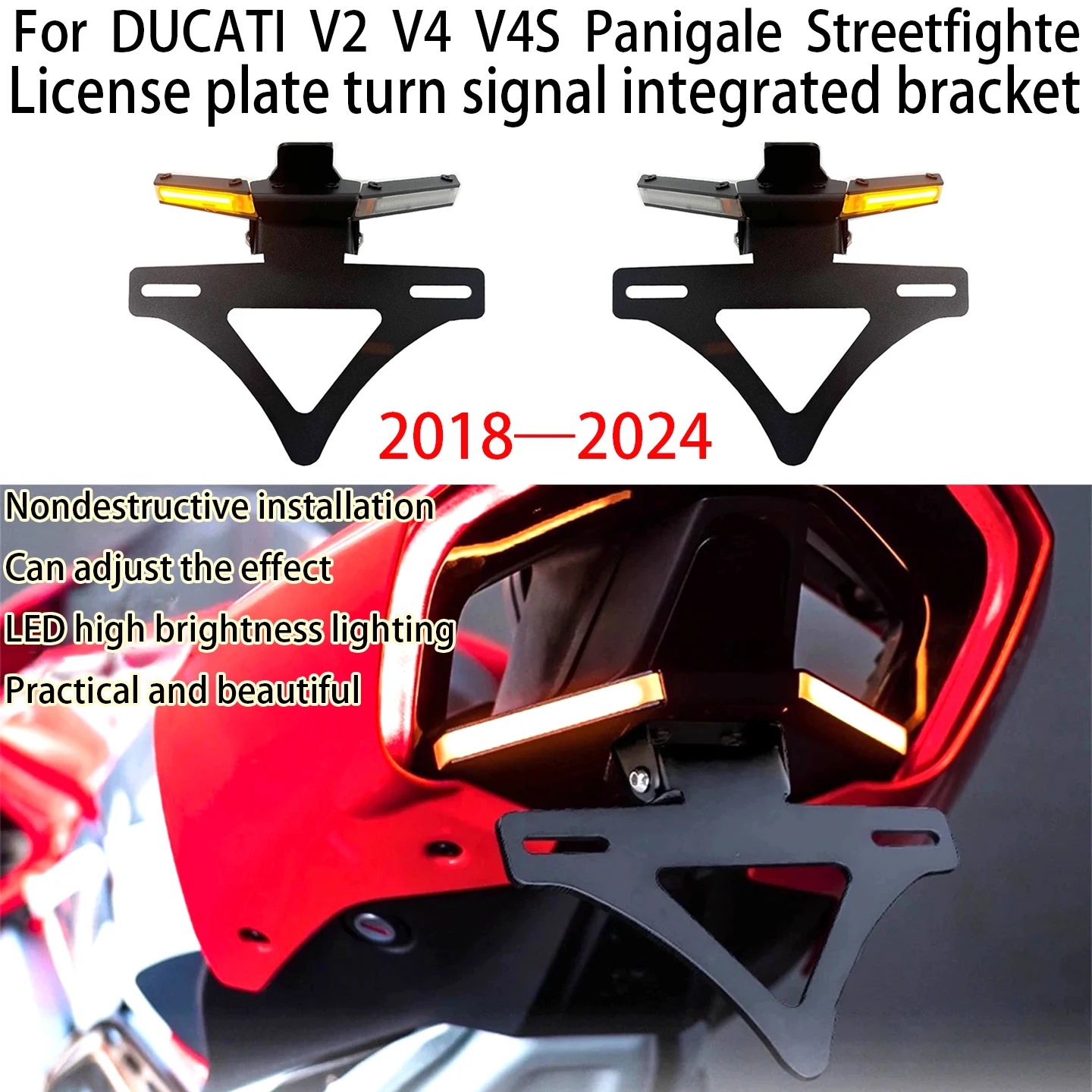 

For DUCATI V2 Streetfighte V4 V4S License plate rack with turn signal Panigale V4 V4S Folding license plate frame with LED lamp