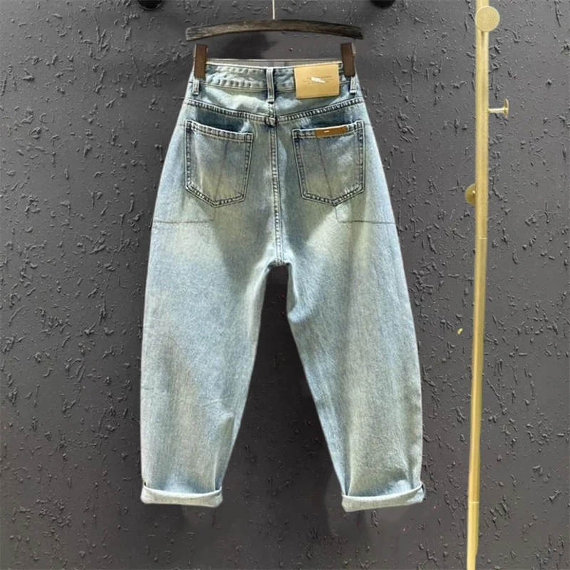 2025 Early Autumn New Fashion Casual Vintage Holes Design Jeans For Women Floral Embroidery Loose Elasticity Denim Pants