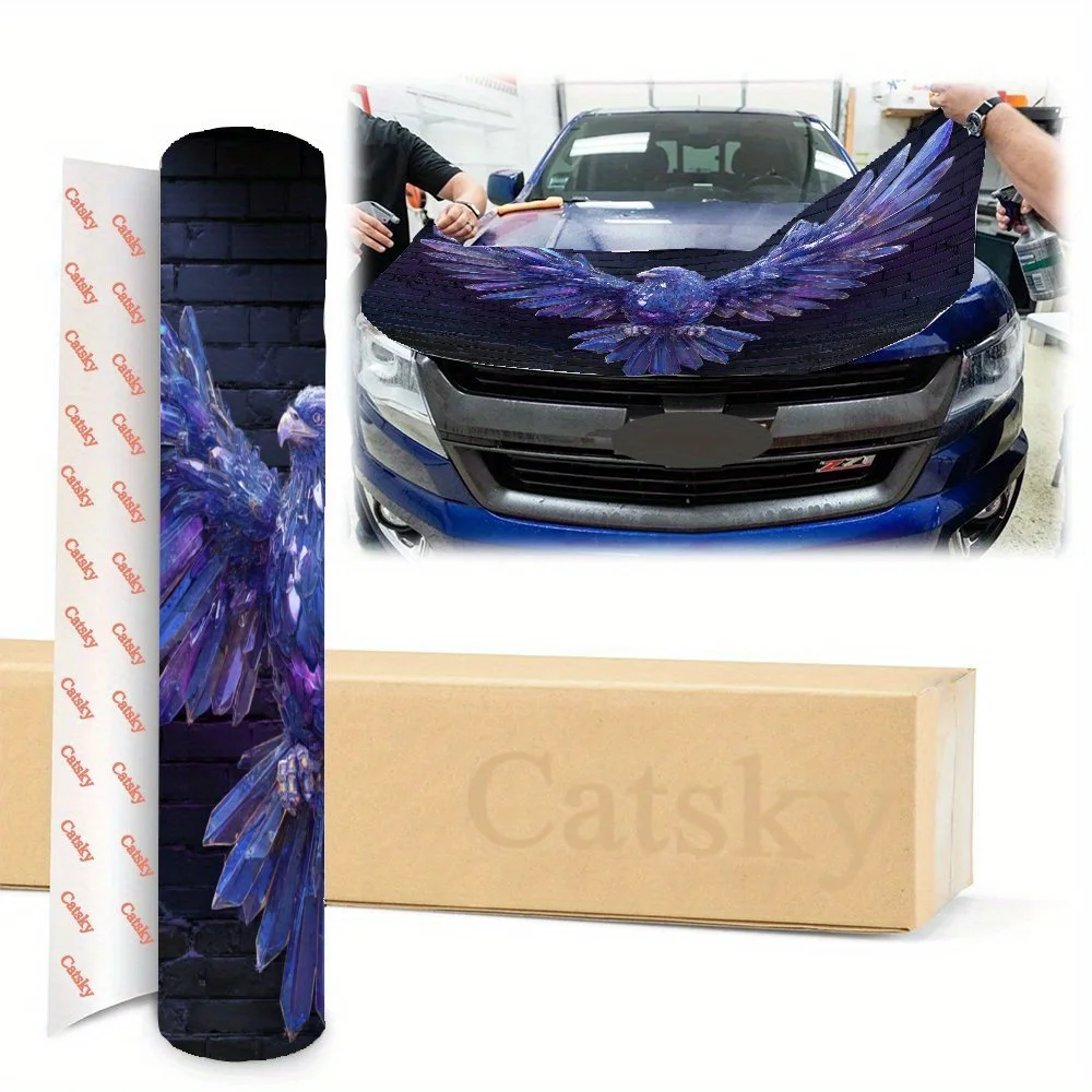 ملصق غطاء محرك السيارة على شكل نسر كريستالي رائع - ملصق لف فينيل PVC متين لمعظم المركبات، هدية مثالية لعشاق السيارات، فيسوا جريئة