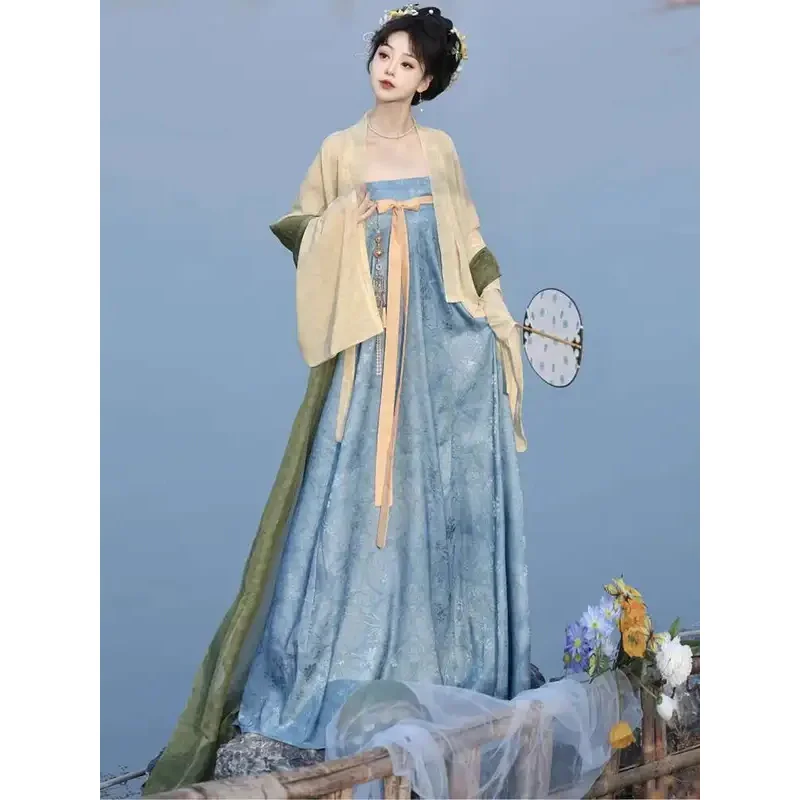 

Hanfu Women Adult Spring Summer Cool Style Qingqiu Embroidery Ancient Costume Large Sleeve Improved Warring States