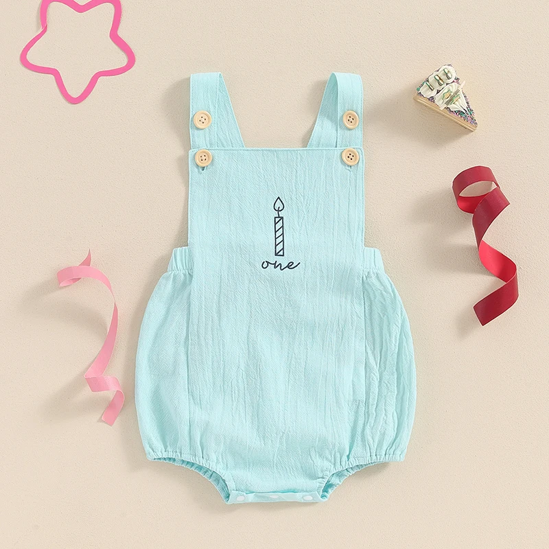 0-18M Infant Baby Boy 1st Birthday Clothes Candle Print One Tank Romper Sleeveless Bodysuit Cake Smash Overalls Summer Outfit