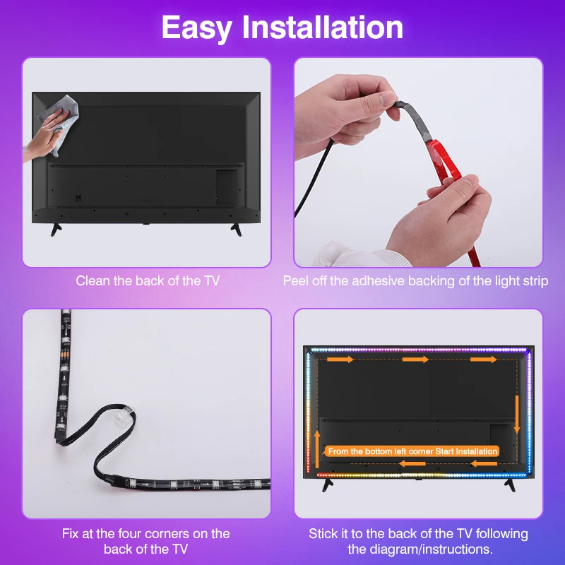 Color Real-Time Sync LED Light Strip For 40-85Inch TV Ambient Backlight HDMI-Compatible 2.0 Device Sync Box Light Kit For TV Box