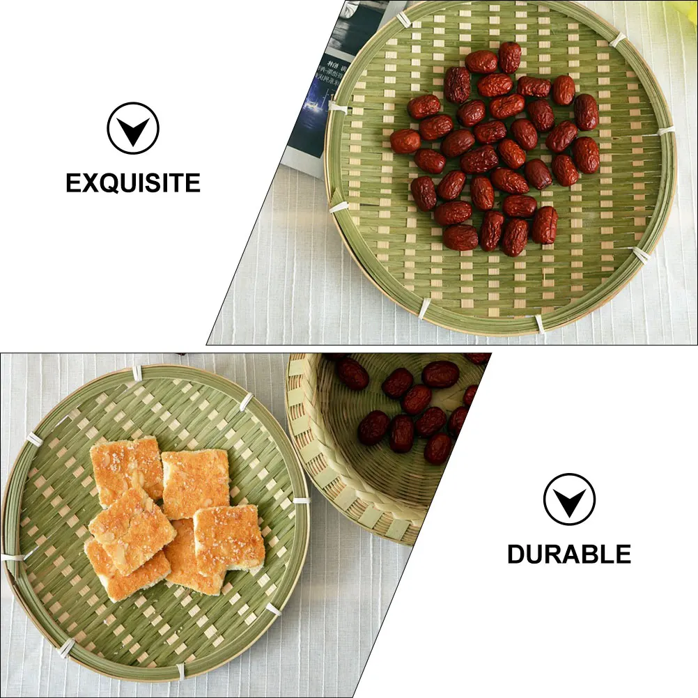 

3Pcs Bamboo Breakfast Tray Storage Baskets Round Woven Kitchen Serving Fruit Vegetable Snack Tray Decorative Basket Home