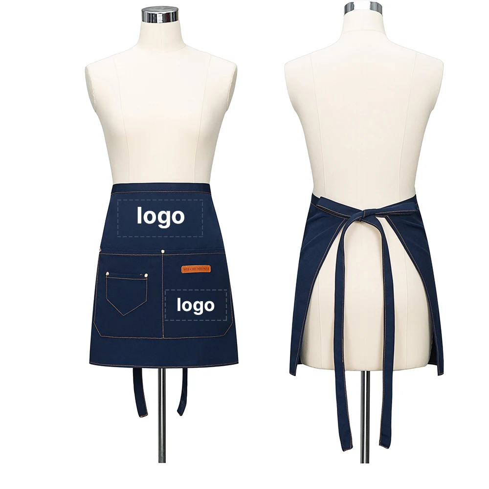 Customized Waist Bib Apron for Women Canvas Short Half Aprons Logo Design Restaurant Work Waiter Mandil Kitchen Cleaning Things