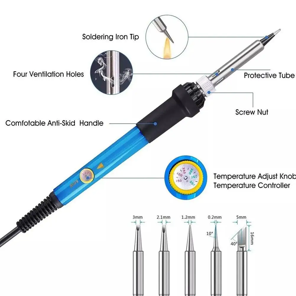 Multifuncional Ferro De Solda Elétrico Conjunto, Temperatura Ajustável, Soldagem, Solda, Ferramenta De Reparo, 60W, 220V