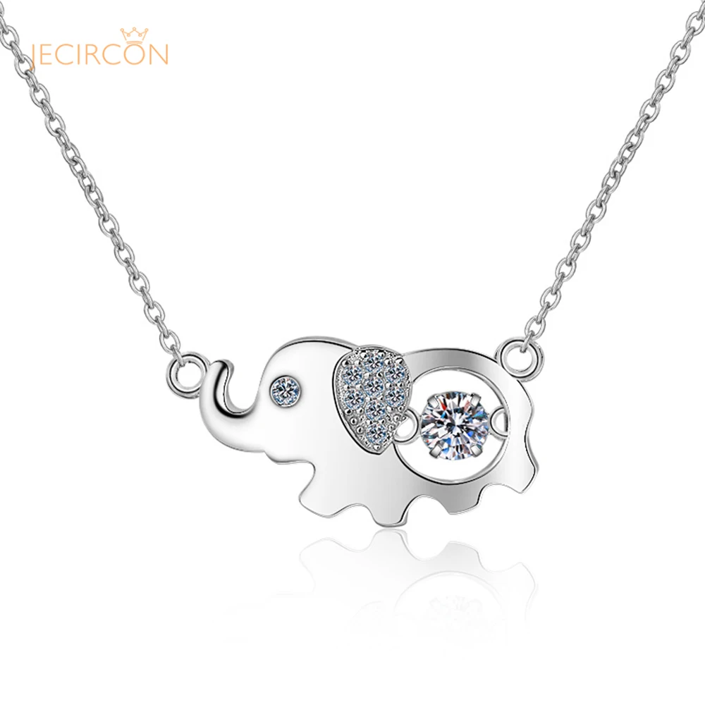 JECIRCON 0.5 Carat Moissanite Necklace for Women Smart Elephant Animal Pendant 925 Sterling Silver Clavicle Chain Fine Jewelry