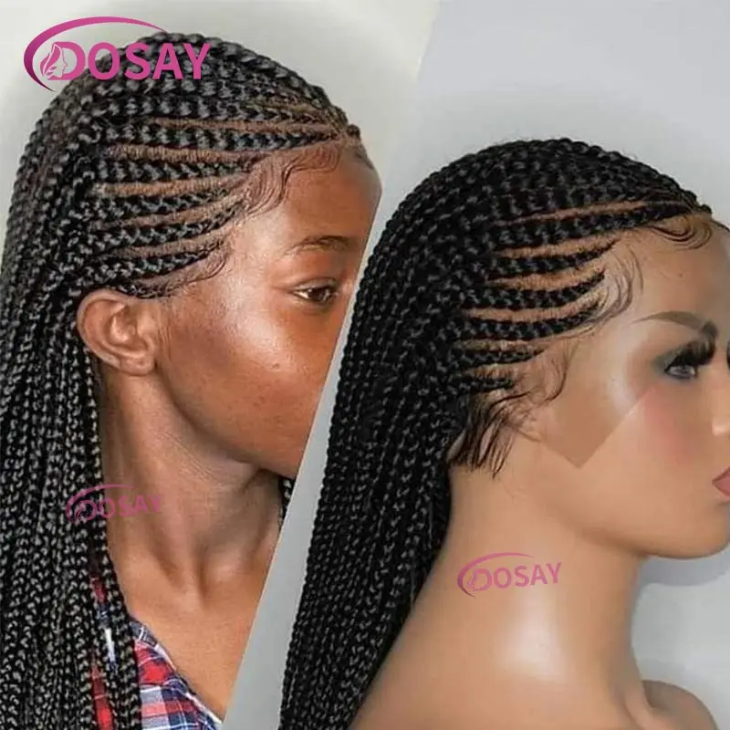 Synthetic Full Lace Braided Wig for Black Women 36'' Handmade Knotless Box Braided Wigs Cornrow Lace Front Braids Faux Locs Wig