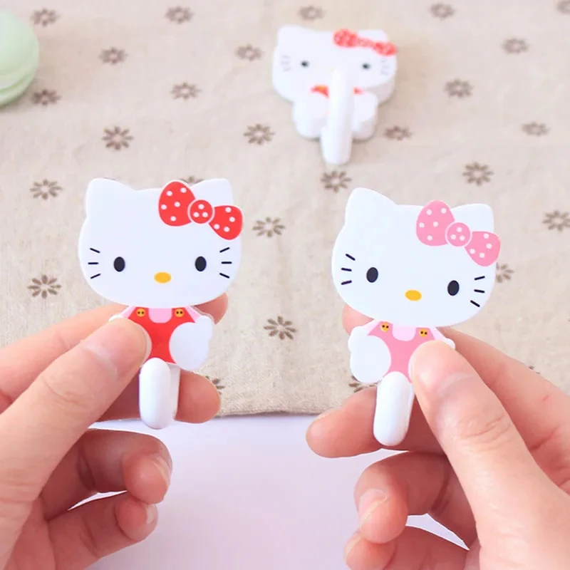 2Pcs Sanrio Hello Kitty Multi-Function Strong Self Adhesive Hooks Key Storage Hanger Bathroom Door Wall Storage Hanger Hook