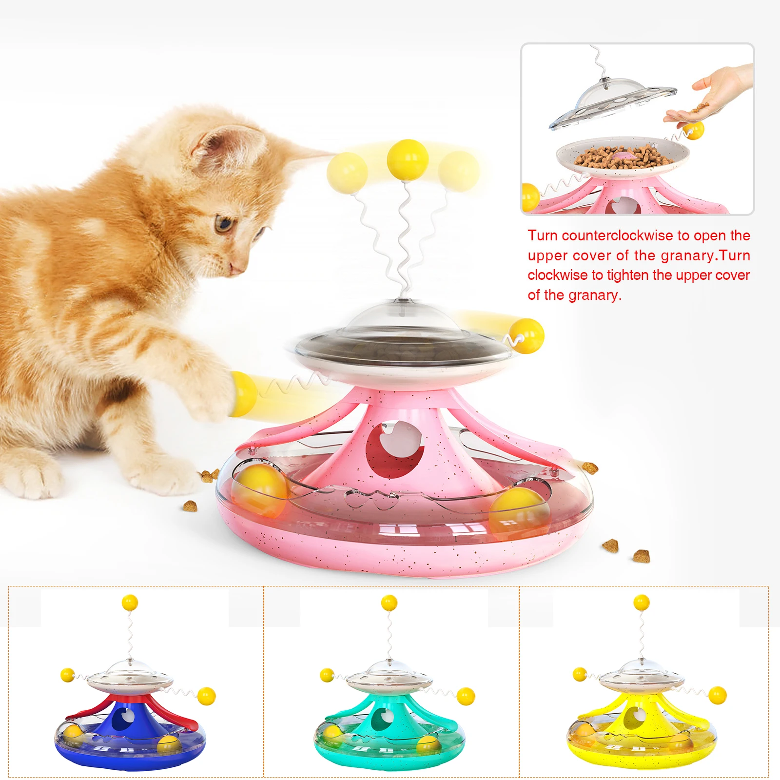 

Multifunctional Cat Toy with 2-Stage Windmill Turntable Cat Track Food Dispenser Kitten Fun Baseball Interactive Pet Supplies