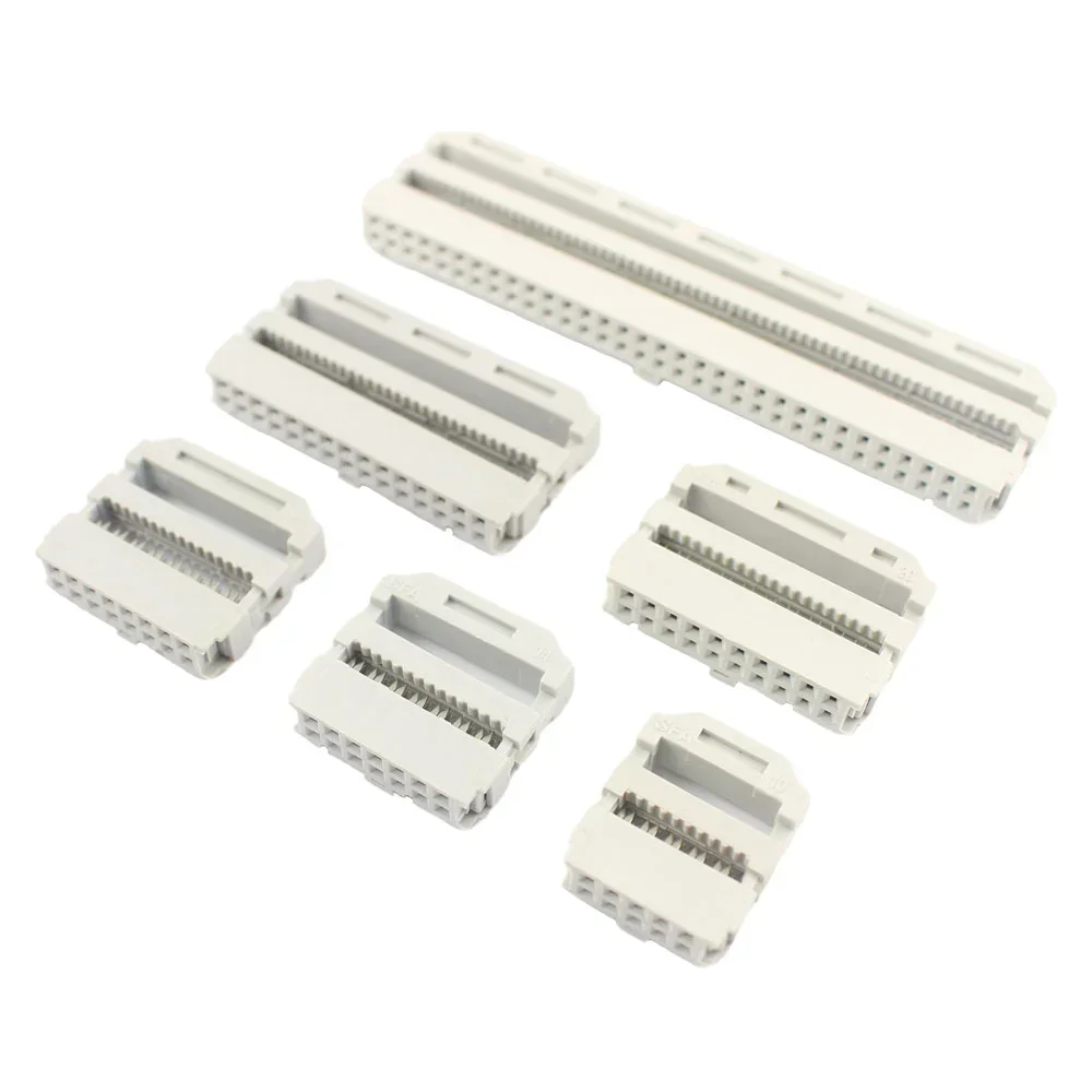 10pcs 2.54mm FC 10/14/16/20/26/30/34/40/50/64 Pin IDC Female Header Socket Connector For 1.27mm Pitch Flat Cable 10P 14P 16P 20P