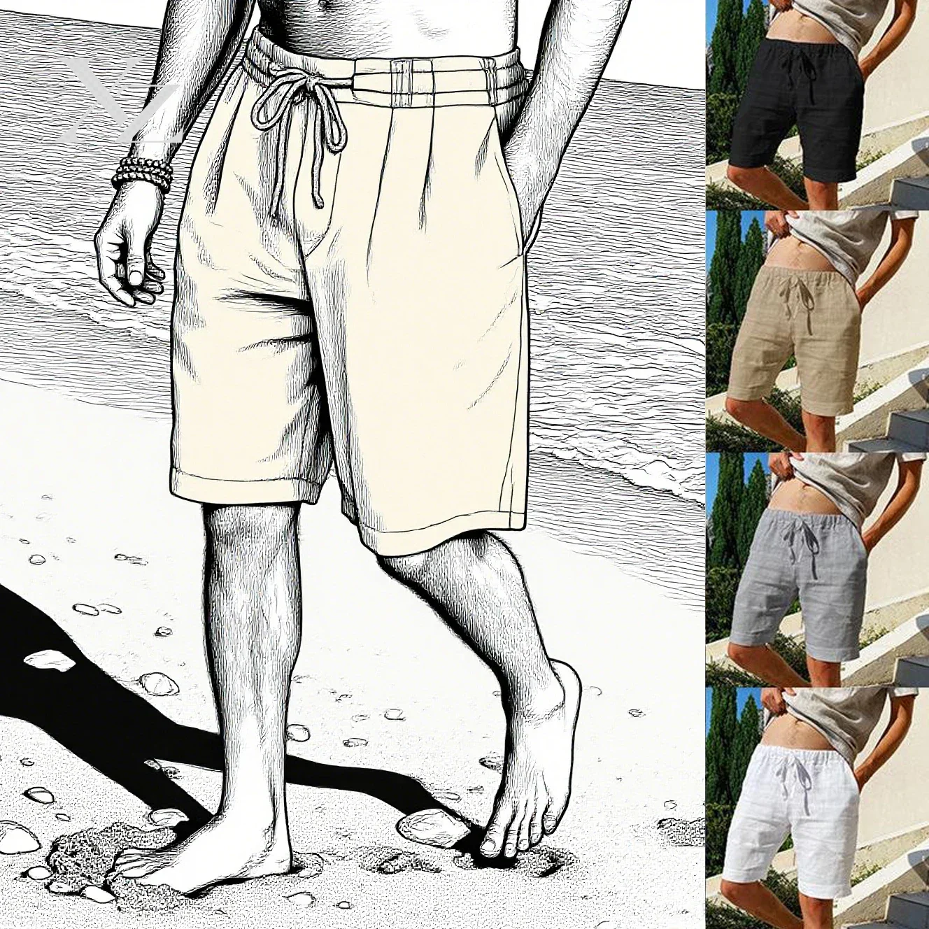 2025 New Summer Men's Cotton Linen Breathable Shorts Hawaii Beach Pants Male Solid Color Trousers Loose Versatile Streetwear