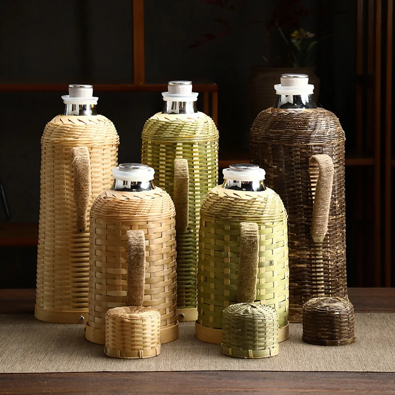 Handwoven Bamboo Thermos with Wooden Stopper Glass Liner Hot Water Bottle for Home Tea Room Office Heat Preservation Flask view 6