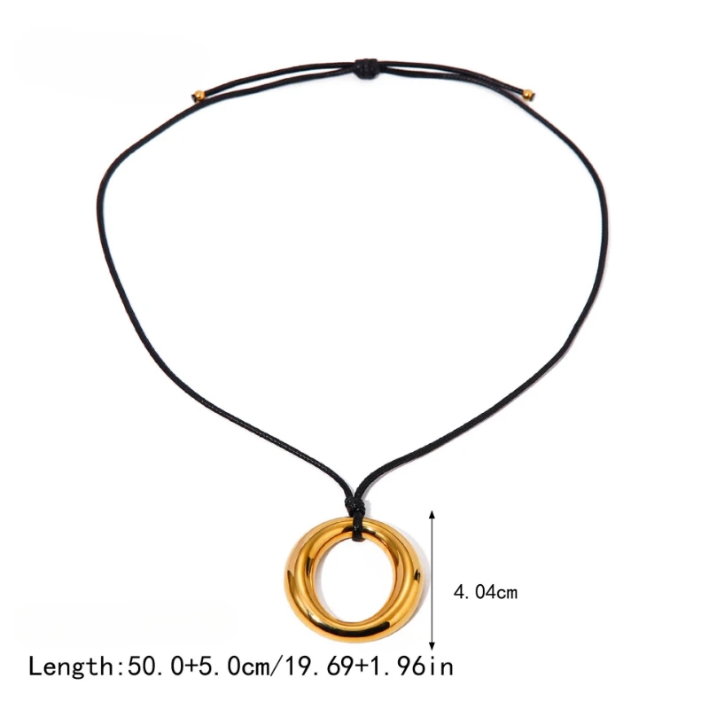 Unregelmäßige Geometrie Anhänger Edelstahl Männer Frauen Mode OL Wachs Seil Kreis Halsketten Charme Schmuck – Detail 5