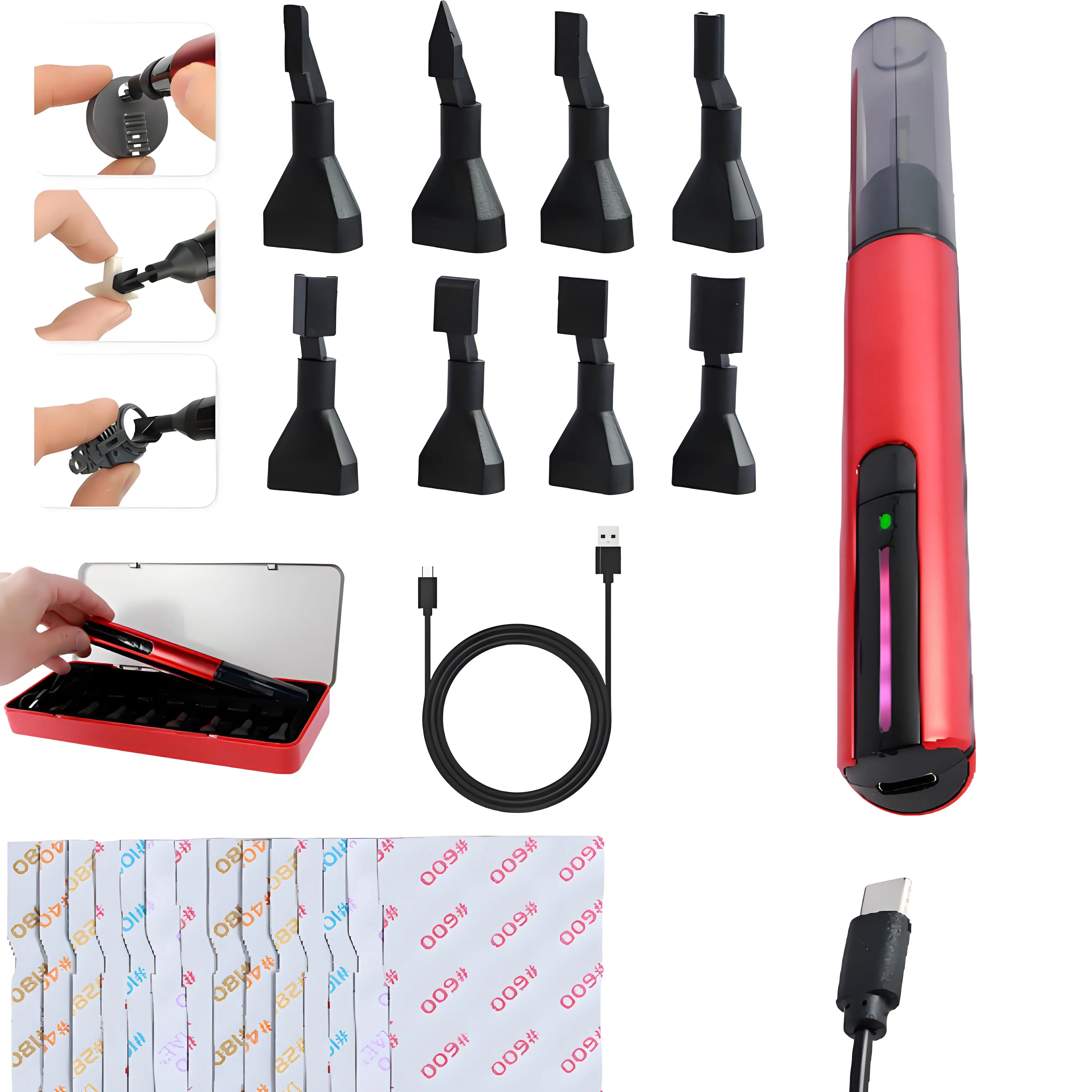 

Reciprocating Sander Electric Grinding Pen With 8 Sanding Heads 3 Gears Adjustable Detail Sanding Pen Self-Adhesive Sandpaper