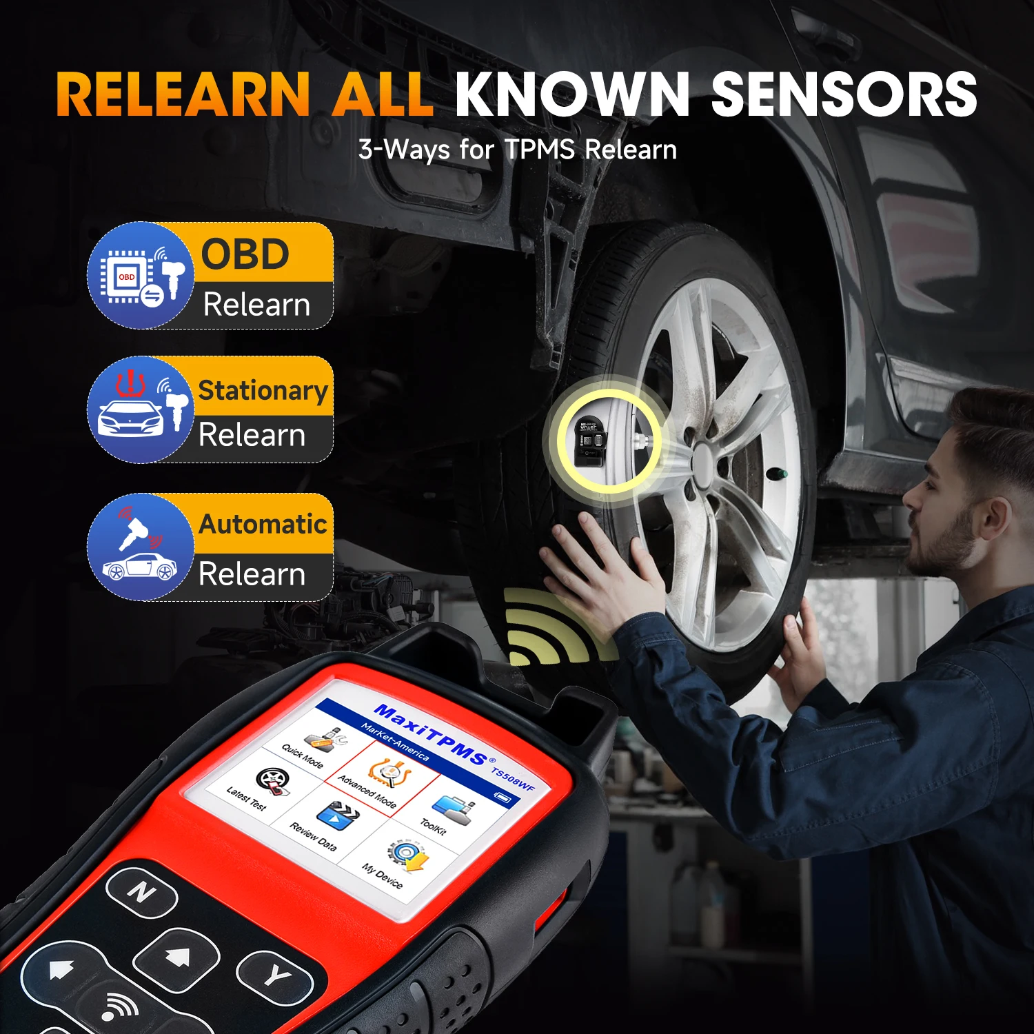 Autel MaxiTPMS TS508WF TPMS Tool Sensor Progarmming/ Relearn/ Activate, TPMS Reset, Read/Clear TPMS DTCs Upgraded of TS501 TS408