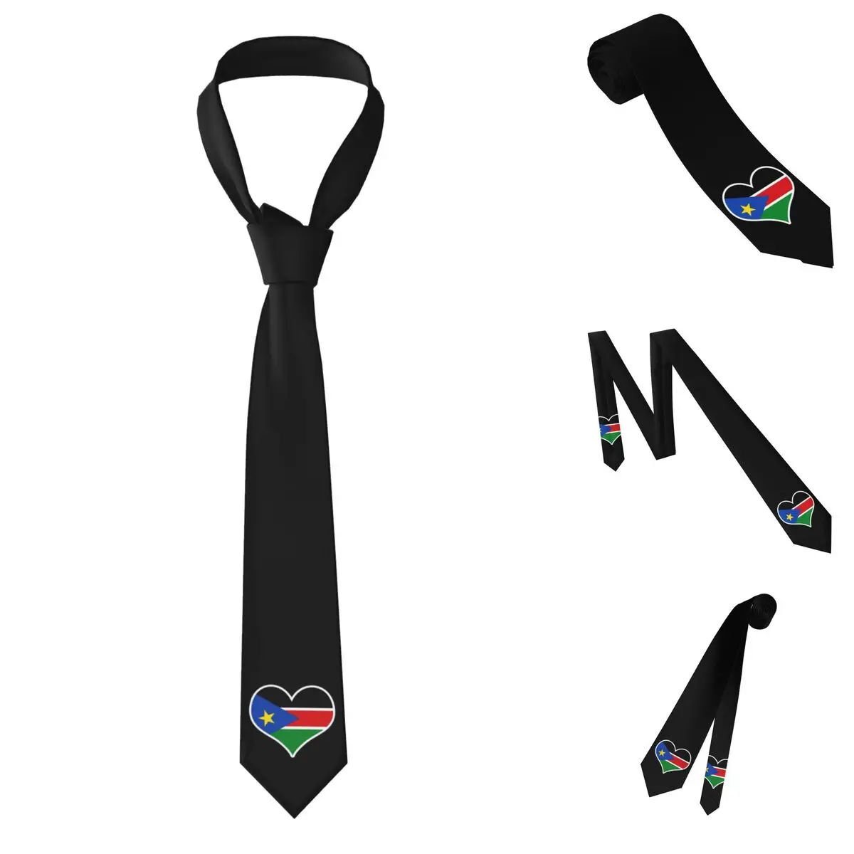 South Sudan Flag Heart South Sudan Flag Necktie for Men Silk Polyester 8 cm Neck Ties Party Suits Tie Classic Gravatas