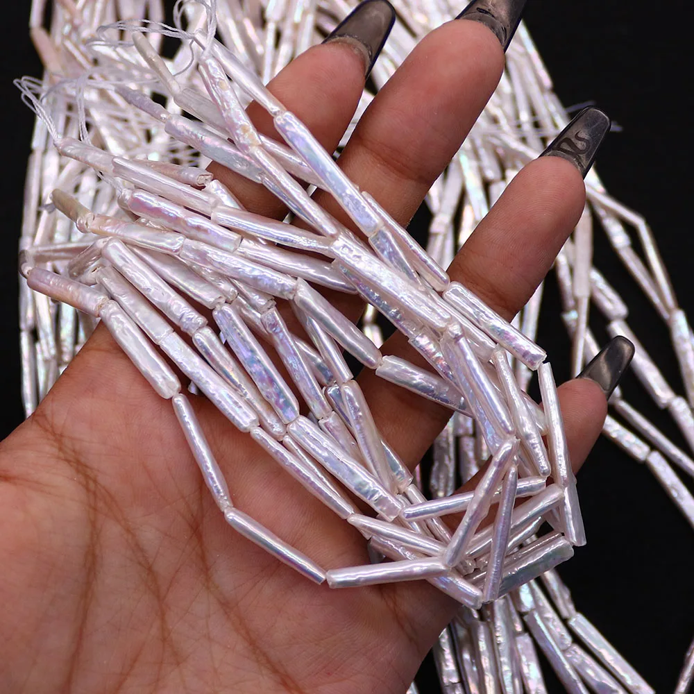 

Natural Freshwater Pearl Small Silver Bar Beads 4x23mm Straight Hole Loose Bead 1 Strand DIY Necklace Bracelet Jewelry