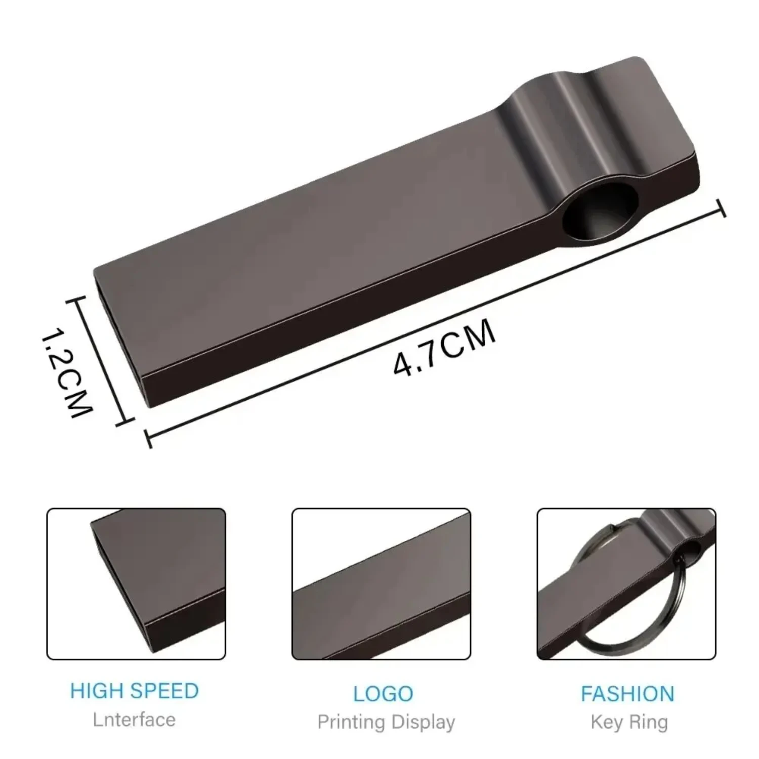 High Speed USB Flash Drives 64GB Silver Metal Whistle Memory Stick Black Key Ring Pen Drive Creative Business Gift