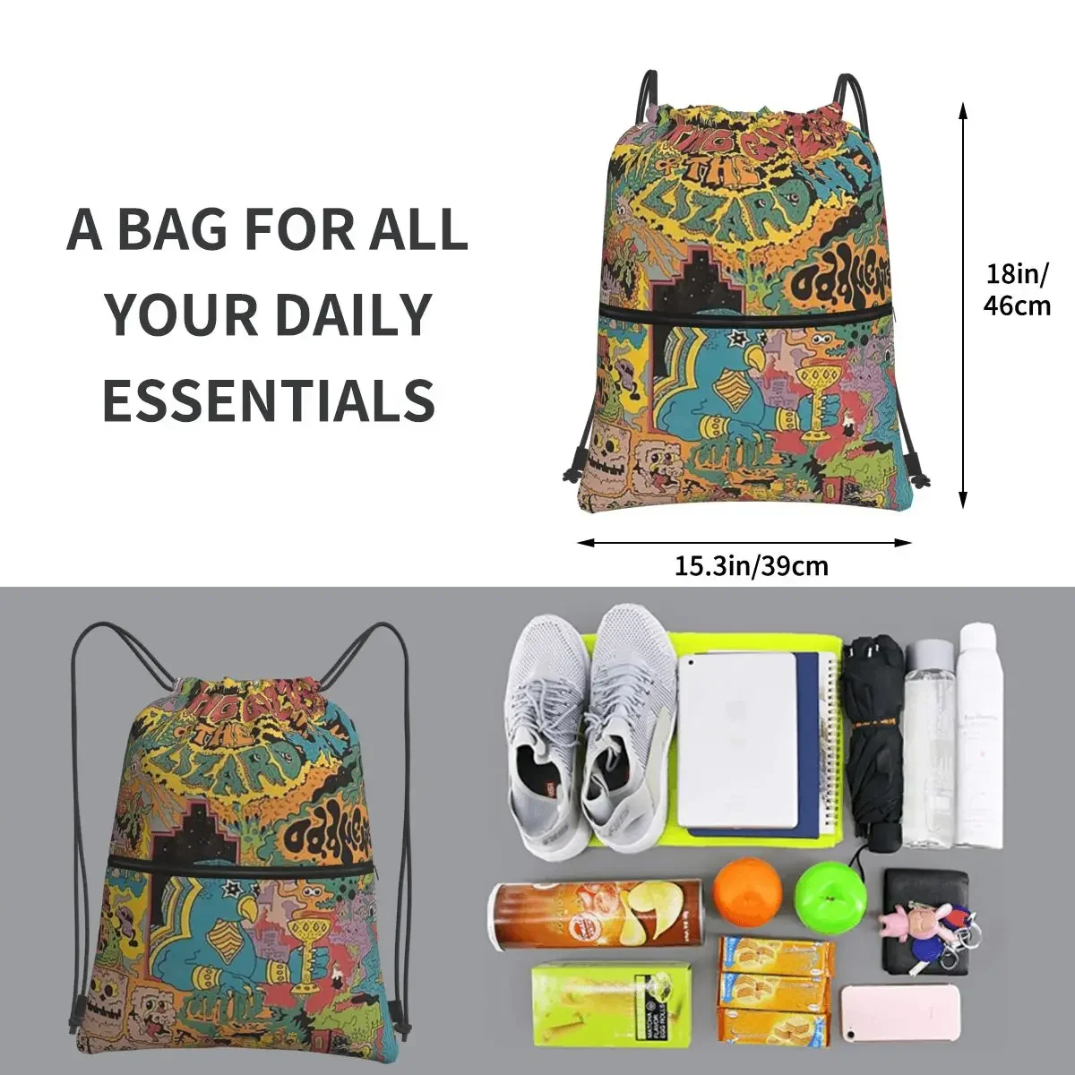 King Gizzard Oddments Portable Backpacks Drawstring Bag Multi-function Drawstring Bundle Pocket Storage Bags For School Students