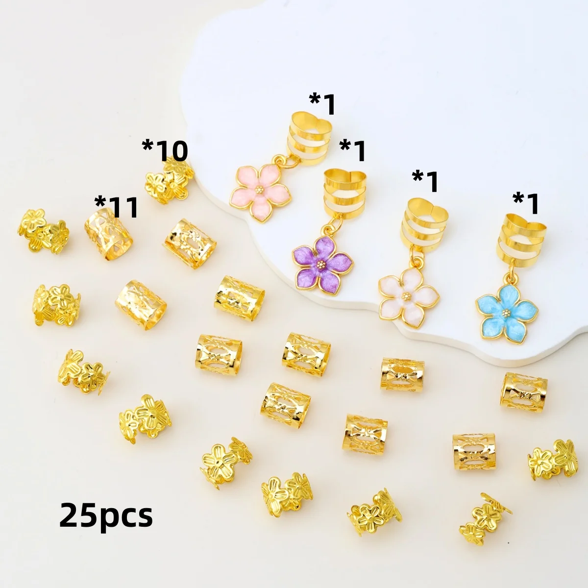 

25 pieces flower-shaped pendant braids hair rings - cute and playful, suitable for festivals, for best friends.