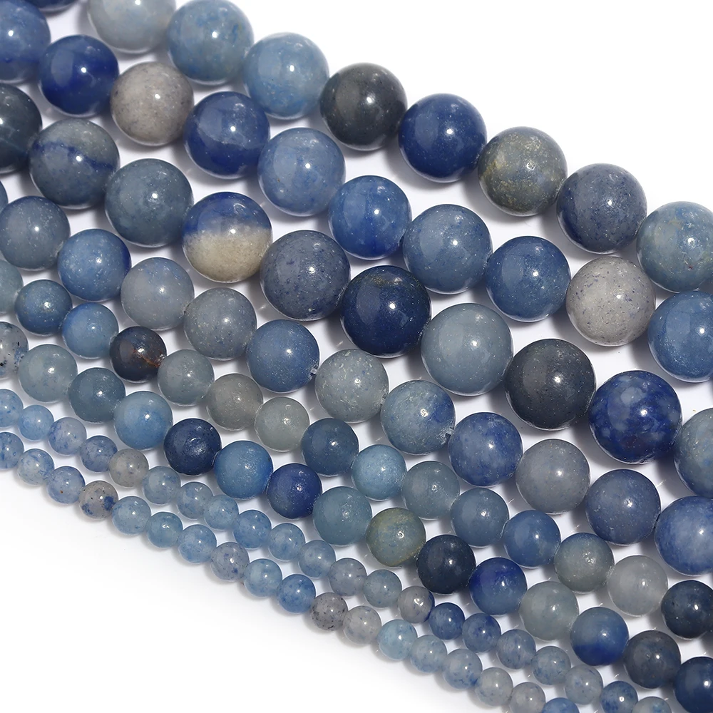 Batu alam biru Aventurine Beads bulat longgar manik Spacer untuk membuat perhiasan 4/6/8/10mm buatan tangan DIY aksesoris gelang