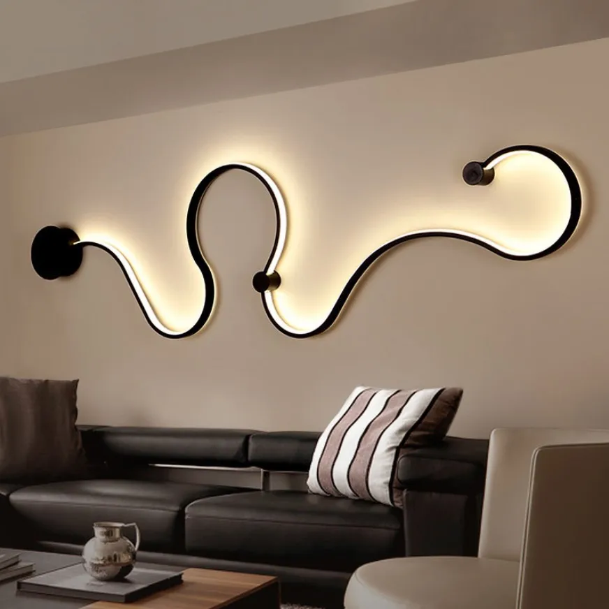 LED snake wall lamp mounted  Living room Bedroom Kitchen staircase lighting Black White Lampshade wall lamp  Fixture image 3