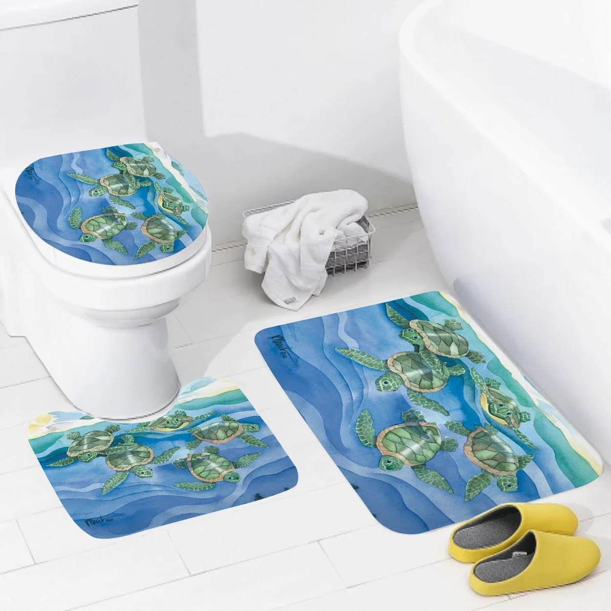 Non slip shower mat bathroom carpet shower beach style decoration water absorbing bathtub carpet toilet cover decoration cover image 4