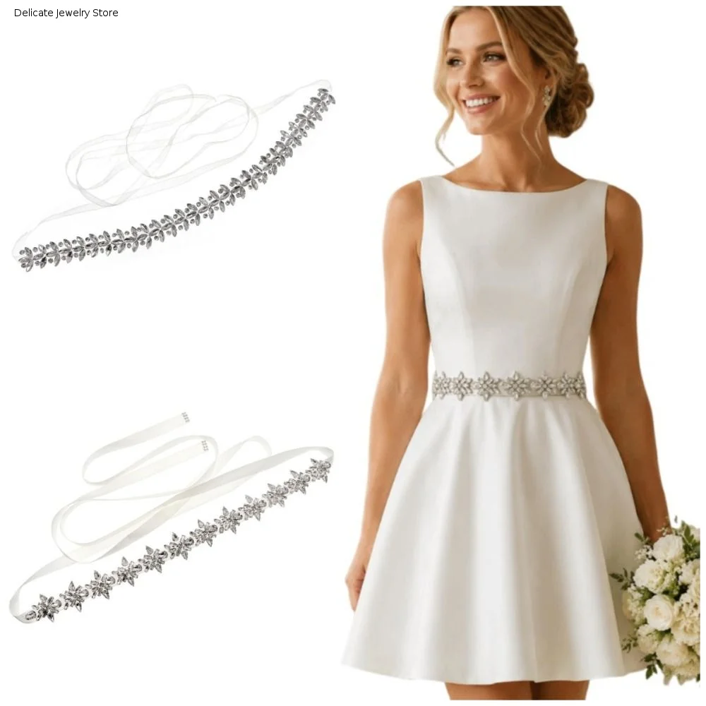 Unique Silver Bridal Rhinestone Belt Elegant Sparkling Wedding Dress Belt Handmade Adjustable Bridal Sash Bridesmaids