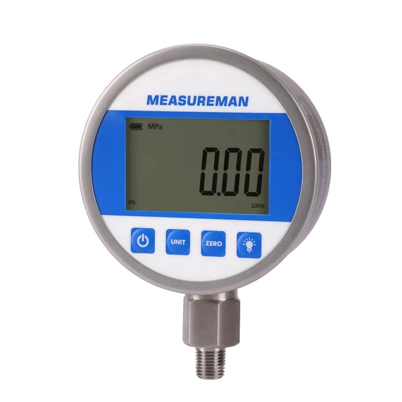 4 Inch Dial, High Accuracy Hydraulic Industrial Digital Pressure Gauge 0-10000psi/bar, Battery and Micro USB Powered