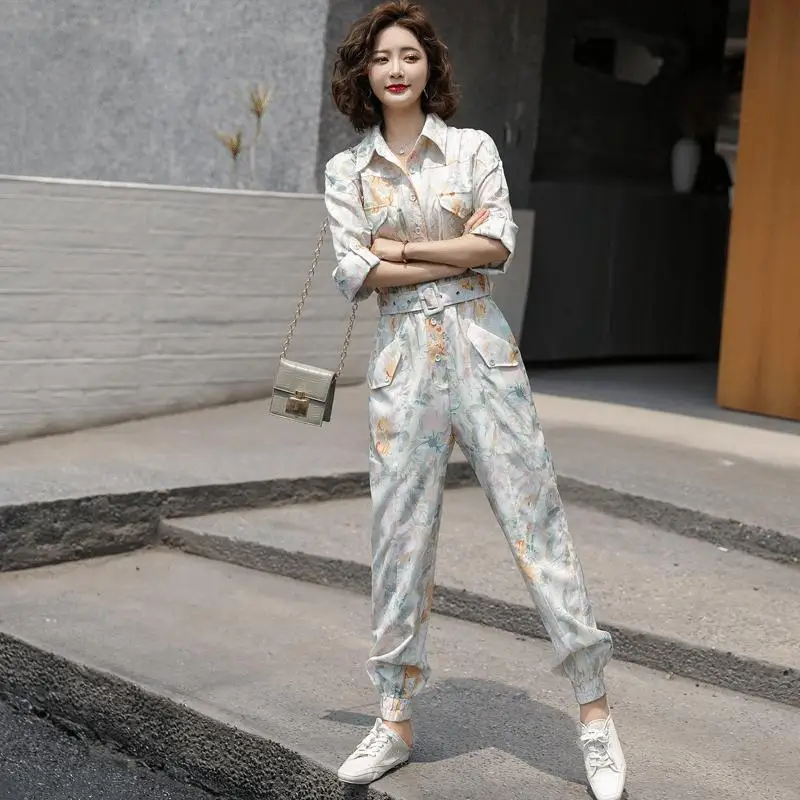 Women's Jumpsuit 2023 New Summer Thin Print Temperament Work Dress Jumpsuit Set Free Shipping Items Women Clothes for Women