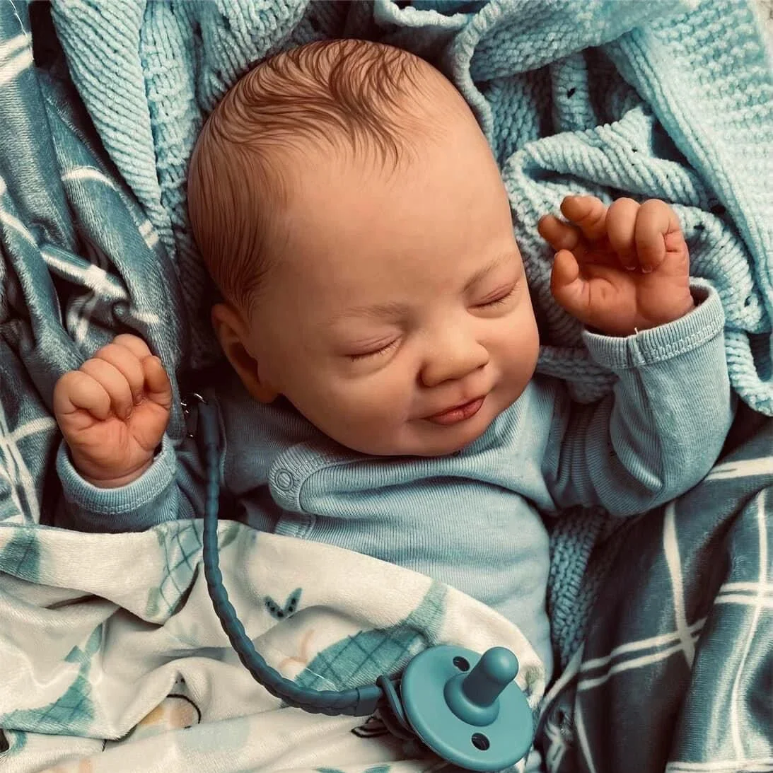 19inch Already Painted Finished Smiley Face Reborn Baby Doll Newborn Baby Size 3D Skin Visible Veins Collectible Art Doll