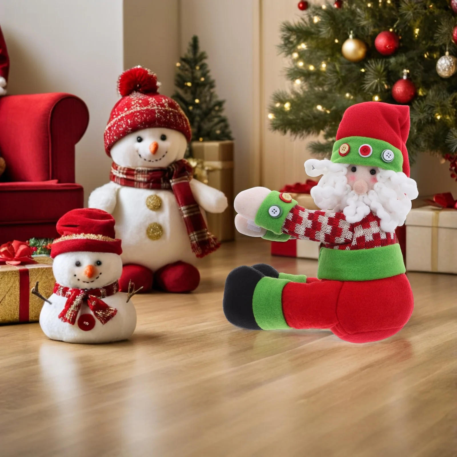 

Christmas Tree Topper Decoration - Soft Fabric Hugging Santa Claus for Holiday Xmas Decor - Adjustable Arms Legs for Tree Or