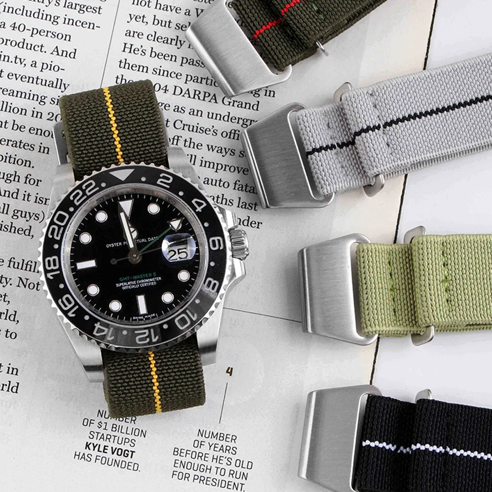 Elastic Nylon Watch Strap 18mm 20mm 22mm Black Green Gray Multi Colors Watch Band Accessories Suitfor Military Watch Strap