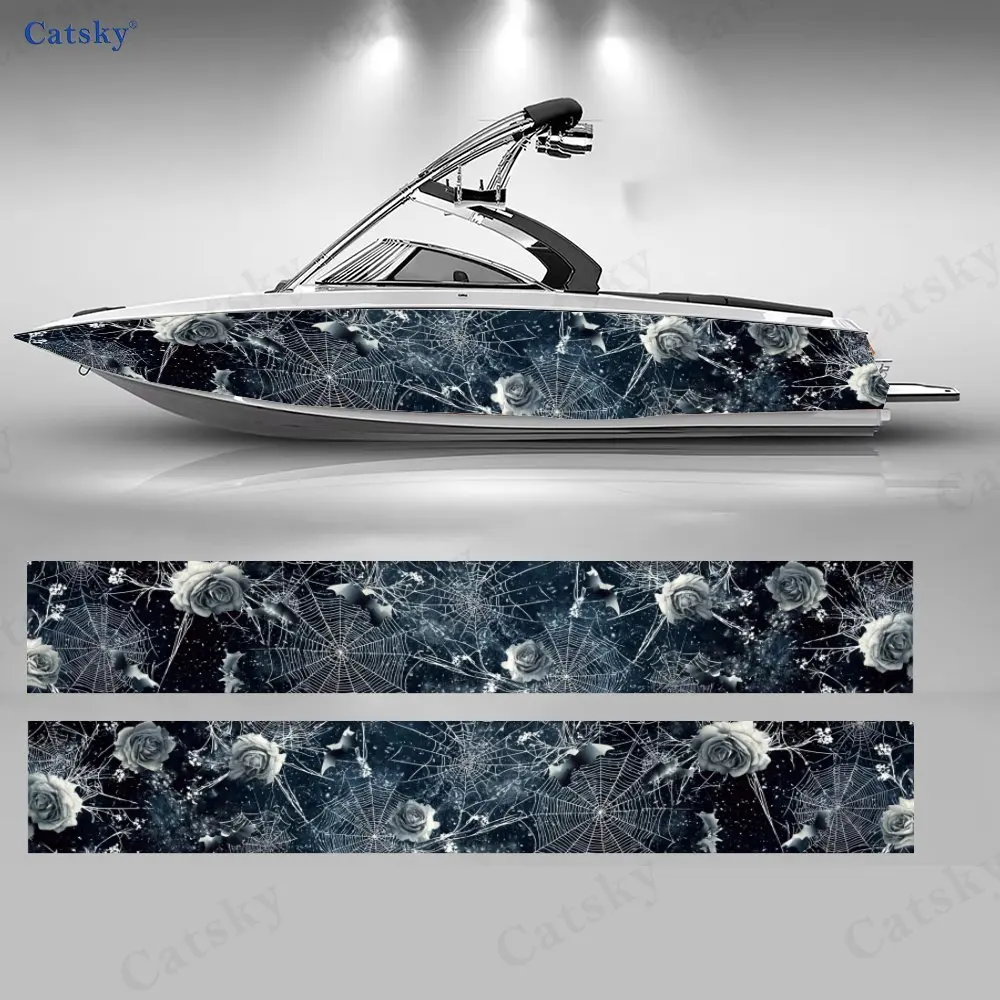 

2 шт. готических наклеек с серебряными розами и паутиной для лодок, водонепроницаемые виниловые наклейки из ПВХ для рыболовных судов, прочный и стильный дизайн