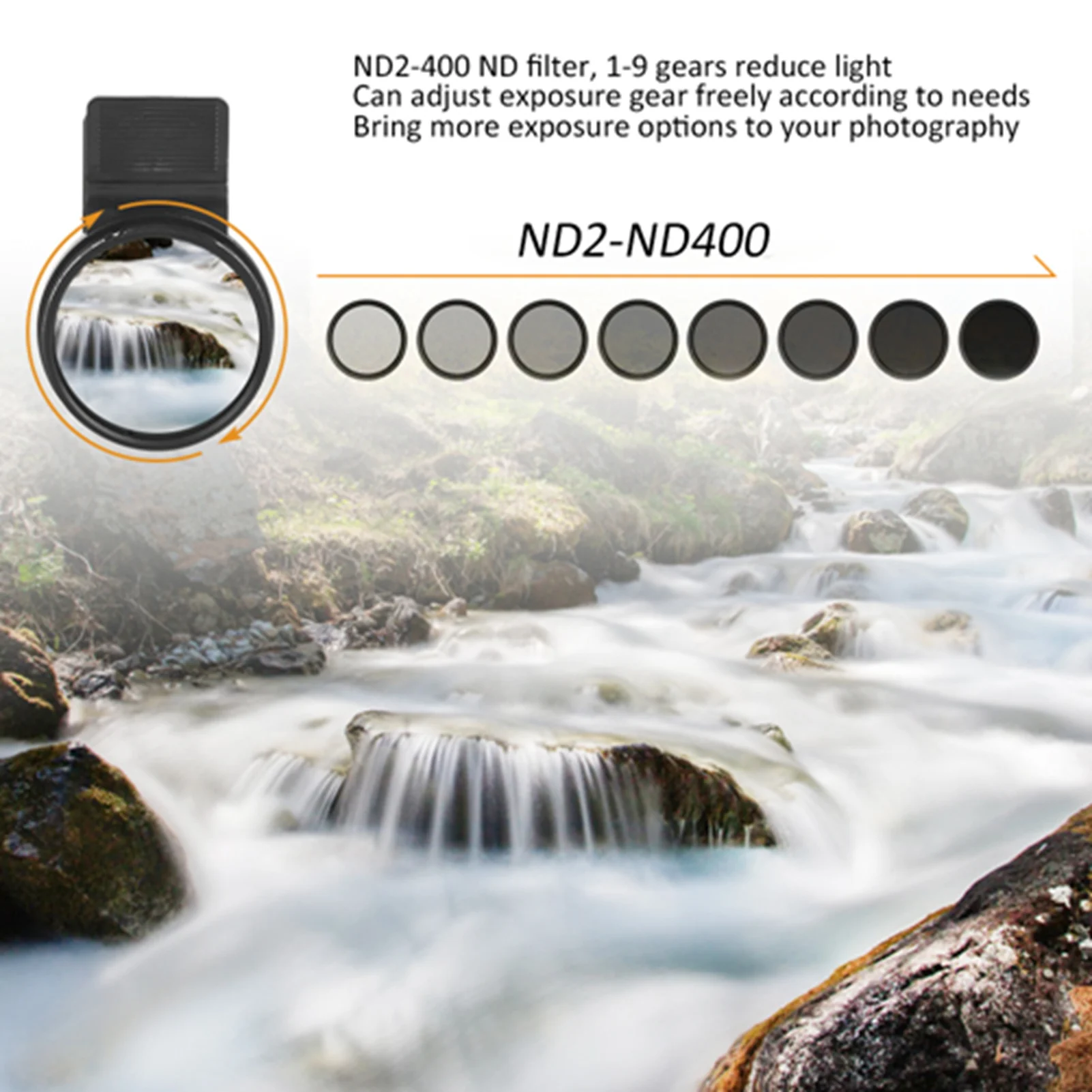 Lens Filter Mobile Phone Lens Filter Veledge 37mm Adjustable ND Lens Filter ND2‑400 Neutral Density for Different Brand Phones