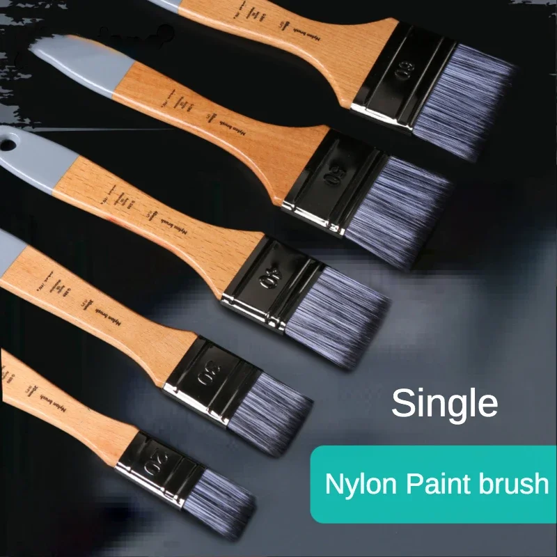 5Pcs/set Flat Head Oil Painting Acrylic Row Brush Gouache Watercolor Artist Paint Wall Painting Nylon Hair Beech Rod Clean Brush