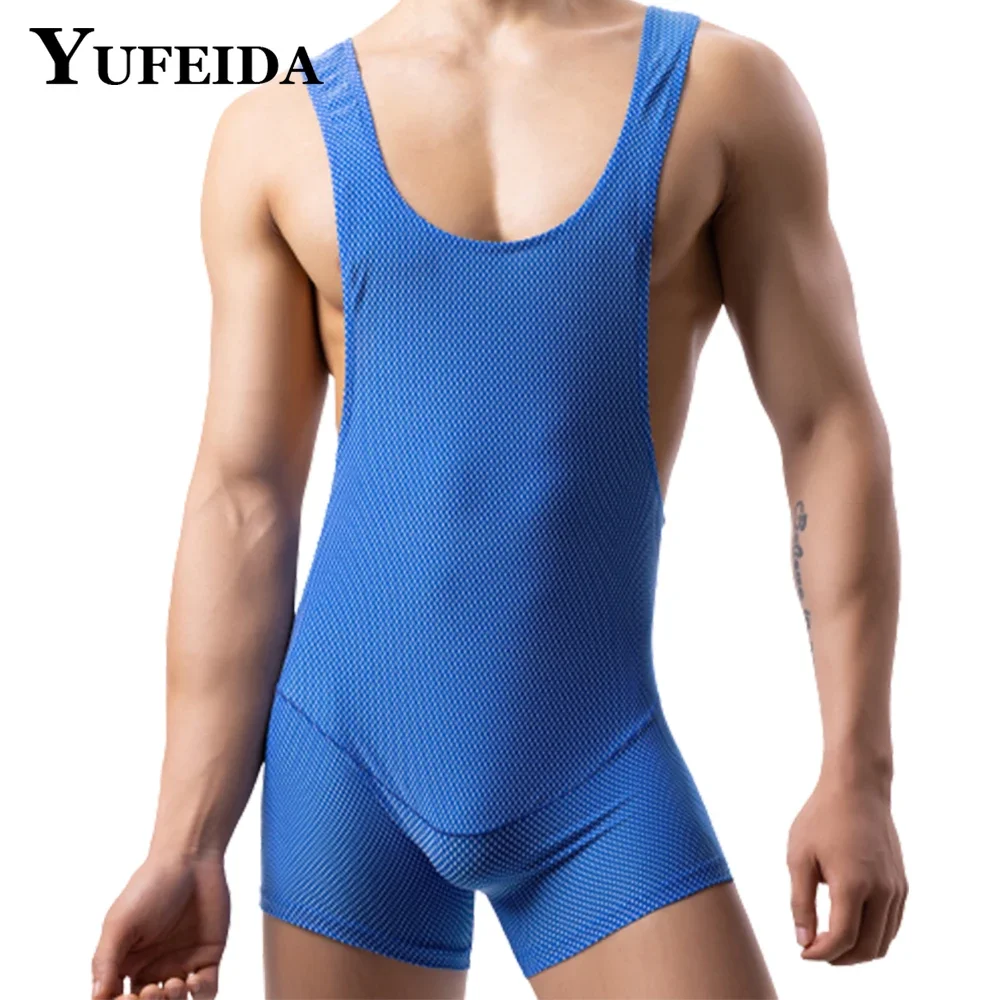 Yufeida Männer Mesh Jock strap Shape wear Bodysuit U-förmige Unterhemden Trikot Wrestling Singulett Jumps uit Gym Outfit Stretch Stram pler