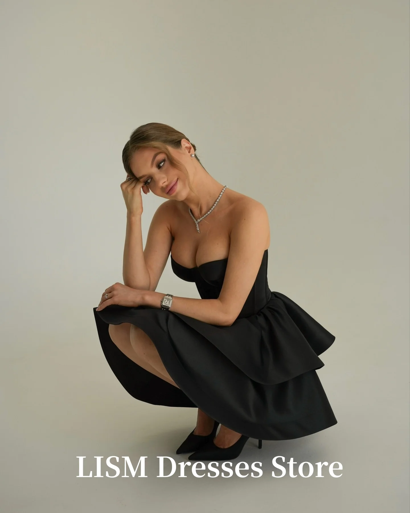 فساتين سهرة مثيرة على شكل قلب من LISM على شكل حرف a متدرجة أنيقة من الحرير والساتان مخصصة فساتين كوكتيل قصيرة رداء de soirée مشد الظهر #2