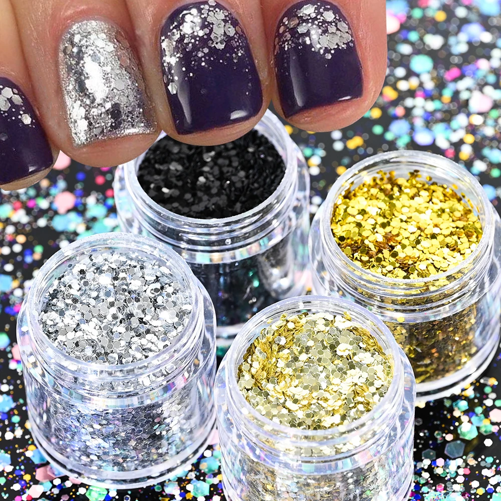 3/4/5pcs Valentine's Day Red Nail Art Glitter Sequins Set Mixed-size  Laser Nail Glitter Flakes Holographic Hexagon Sequins &*&