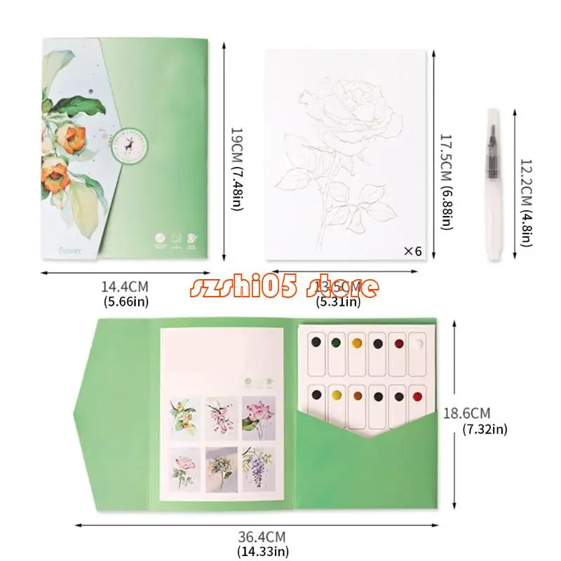 781E WaterColor Painting Set da colorare Libro immerge Pen Pigmenti Pigmenti acquerello Disegno forniture per studenti