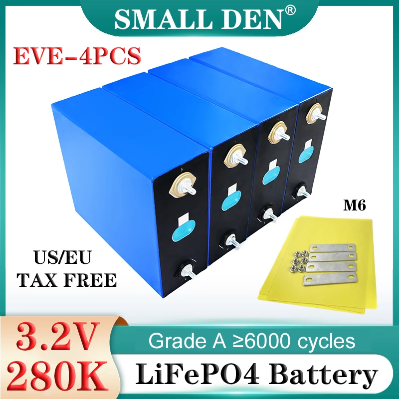 4PCS New 3.2V 280K 280Ah Lifepo4 battery 3C High discharge diy 12v 24v E-boat EV RV Golf cart Inverter Solar storage Wind energy