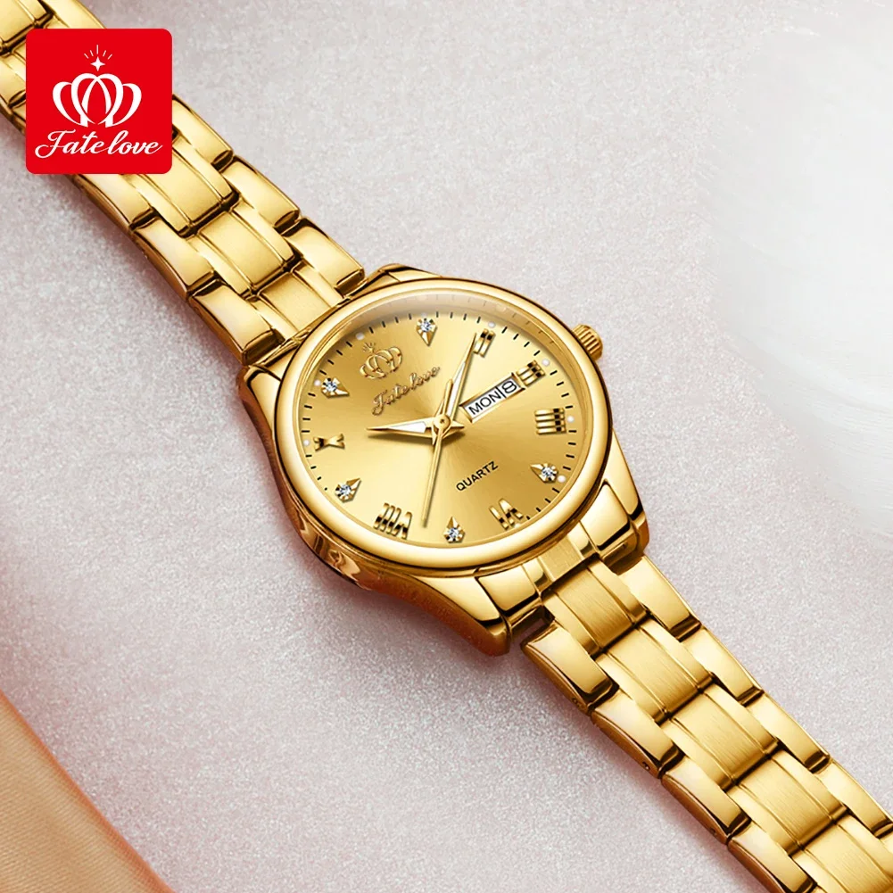 Fate Love 819 Classics Quartz Watch for Women Stainless Steel Luminous Waterproof Calendar Elegant Dress Women Watches Original